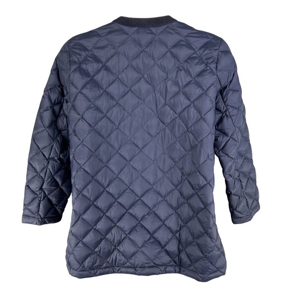 J. Jill Womens Lp Navy Diamond Quilted Down Puffer Jacket Corduroy Trim Snap Up - Picture 3 of 15